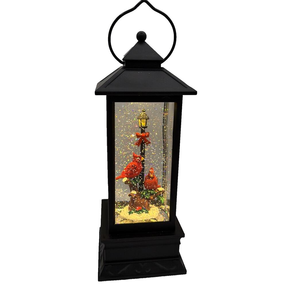 Rogers Gardens 11" Christmas Cardinal Lighted Water LANTERN Snow Globe Memorial